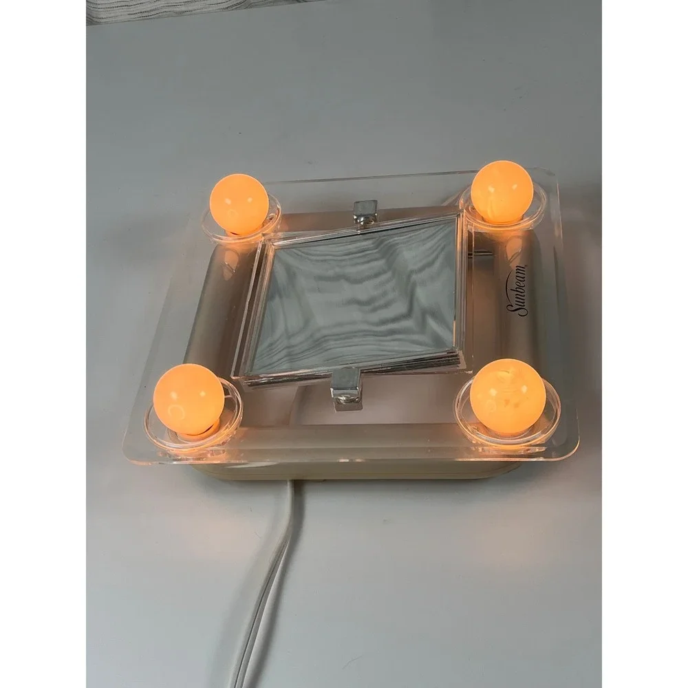 Vintage Sunbeam Lighted Makeup Mirror Clear Acrylic Hollywood Style Vanity Tan